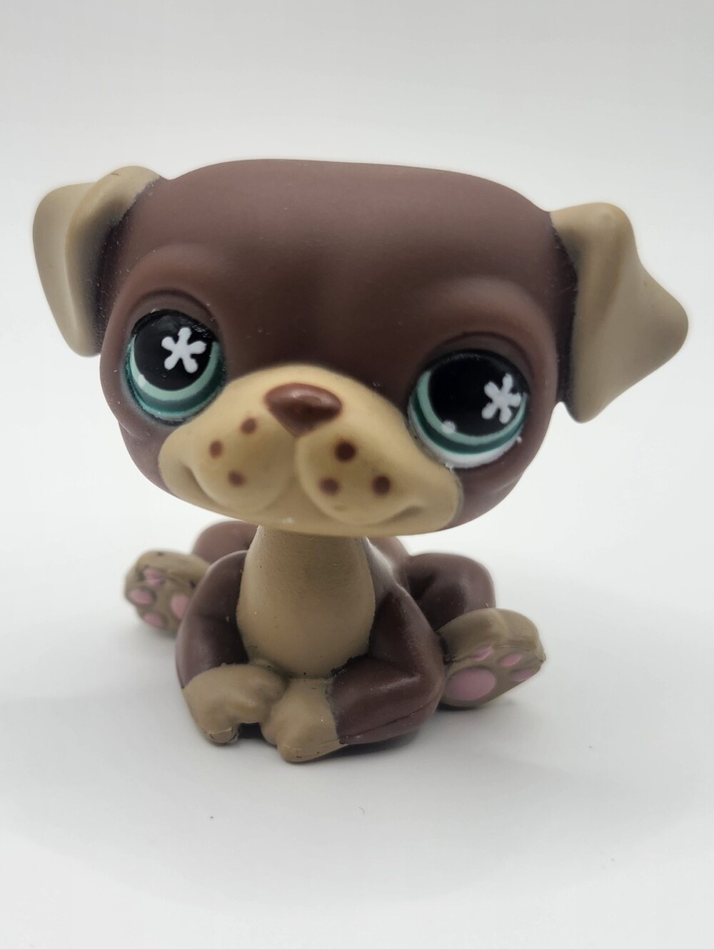 LPS PUG DOG #889 - Authentic Littlest Pet Shop - Hasbro Brown Flower Eyes 2009
